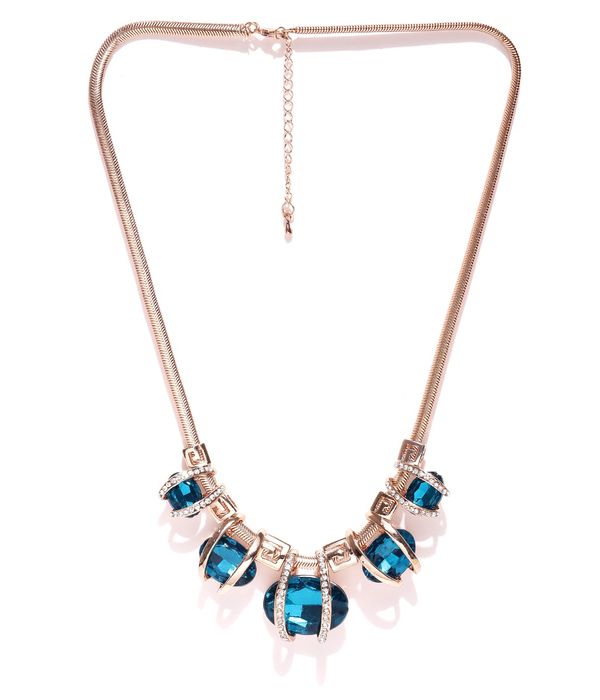 YouBella Rose Gold-Toned  Blue Stone-Studded Necklace